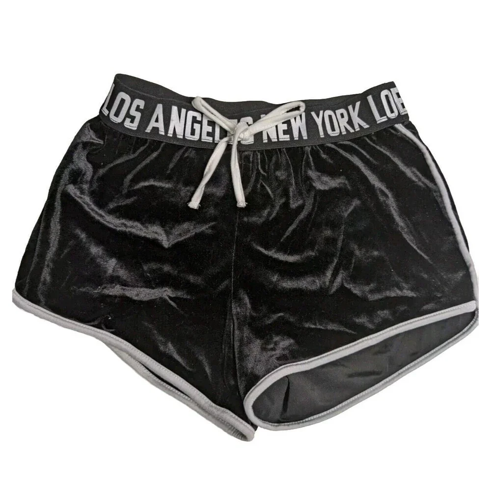 Shein Booty Shorts Women XS Velour Black Los Angeles New York Elastic Waistband